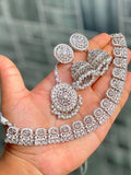 Silver imitation jewellery set with necklace and jhumka earrings